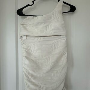 SHEIN White Ruched One Shoulder Cocktail Dress